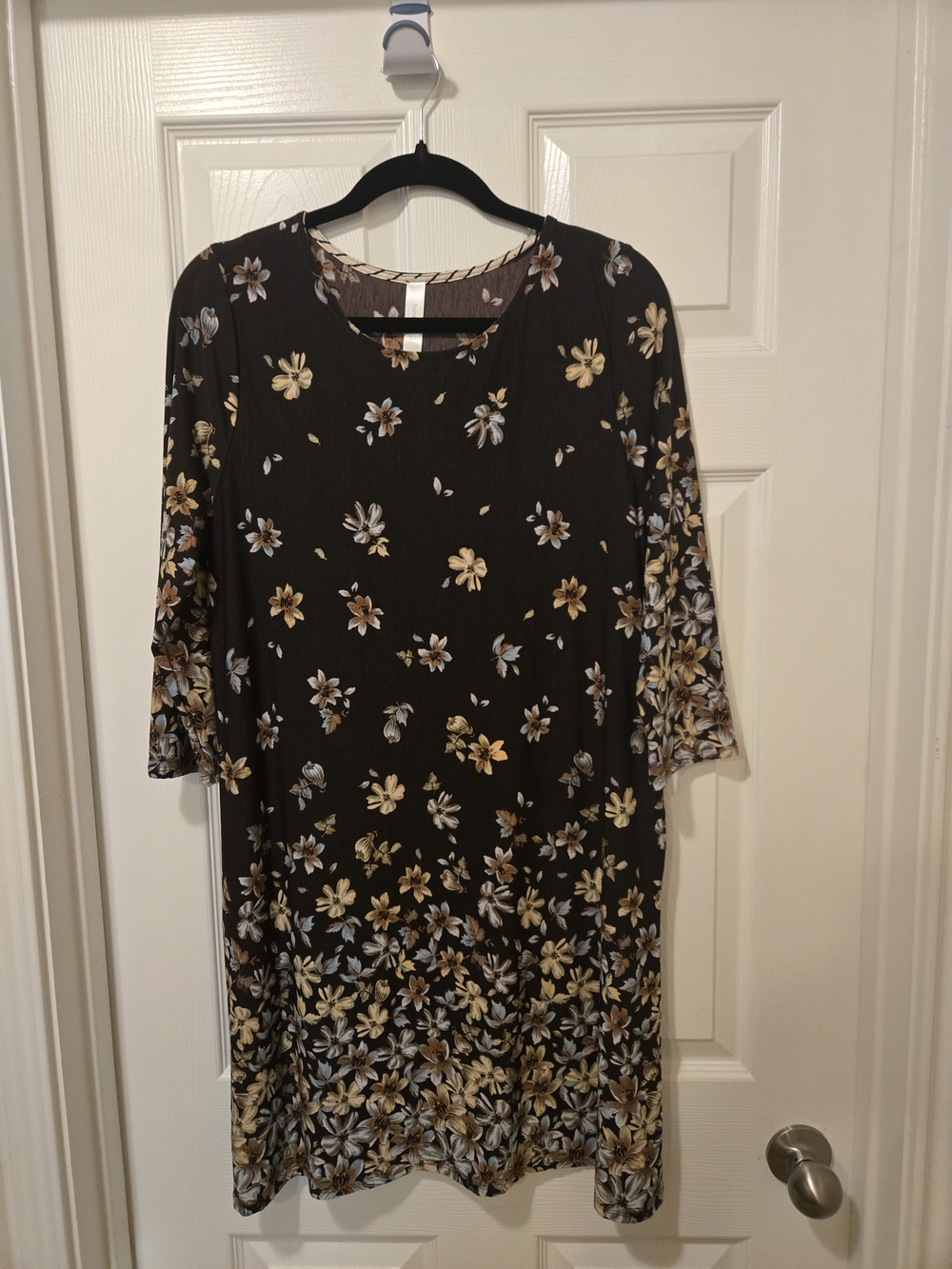 Women's Brown Floral Shift Dress - Elegant Yellow & Cream Flowers